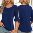 thumbnail image 2 of Lmnyox Women's Bell Sleeve Shirts Pleated Front Scoop Neck Casual Blouses 2025 Summer Fashion Tunic Tops, 2 of 6