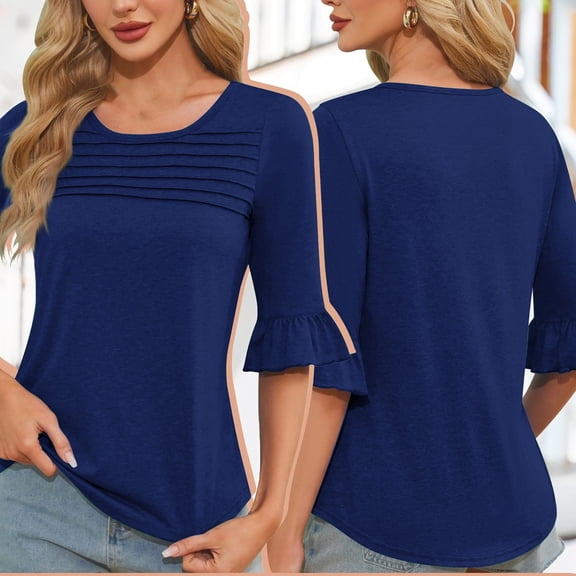 Dxzfnsa Summer Women's Clothing Womens Spring Tops 3/4 Length Long Sleeve Shirts Plus Size Business Casual Dressy Tunic Tops Trendy Outfits 2025 S-2XL