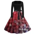 thumbnail image 4 of Christmas Dresses for Women Women's Fashion Round Neck Casual Slim Christmas Printed Long Sleeve Dresses with Square Collar for Christmas Party,Deep Red,S, 4 of 4