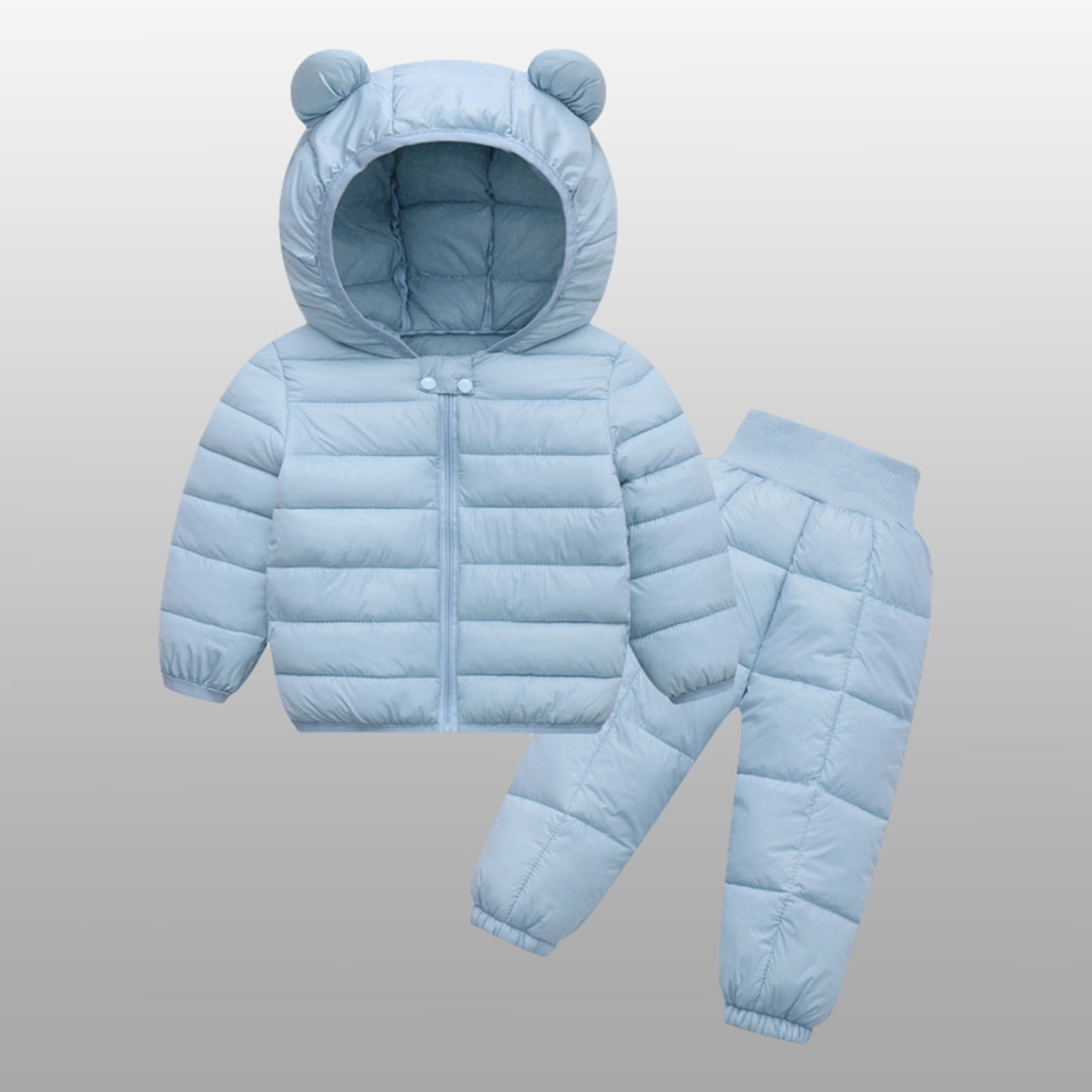 RMGVDSD Baby Boys Girls Two Piece Snowsuit Toddler Winter Coats And Matching Pants Suit Lightweight Hooded Puffer Jacket Clothing Set Outerwear Light Blue 6-9 Months