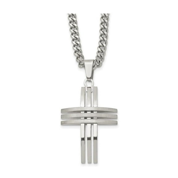 Mens Stainless Steel  Cross Pendant Necklace with Chain (24 inches) for Men