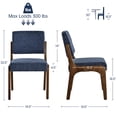 thumbnail image 3 of Dining Chair Set of 2, Upholstered Wooden Dining Chairs with Solid Wood Legs, Farmhouse Dining Room Chair, Kitchen Chair for Dining Room,Blue, 3 of 8