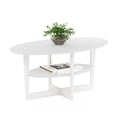 thumbnail image 2 of Furinno Jaya 2-Tier Round Coffee Table, Small Black Coffee Table with Storage Shelf, Oval Center Table for Living Room, Bedroom, Home Office, Black Walnut, 2 of 5