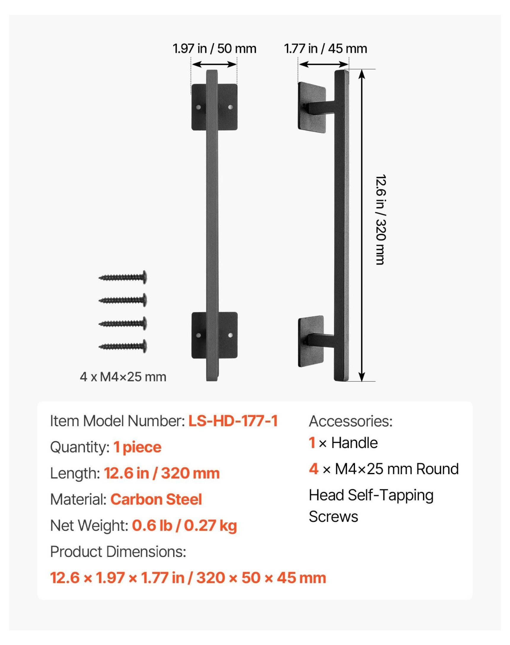 Barn Door Handle 12.6 inch, Rustic Gate Pull, Heavy Duty Carbon Steel Fence Handle, Indoor Outdoor Door Hardware, Garden Shed Gate Latch Replacement