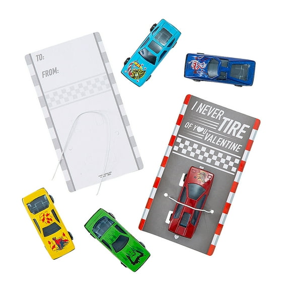 Fun Express Mini Race Car Valentine Exchanges with Card for 30