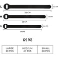 thumbnail image 2 of 120x Multi-Sizes Black Reusable Cable Ties, Adjustable Releasable Hook and Loop Cable Straps 3 Sizes for PC Cable Management, Organizing Cord Wraps, TV, Desk, 2 of 7