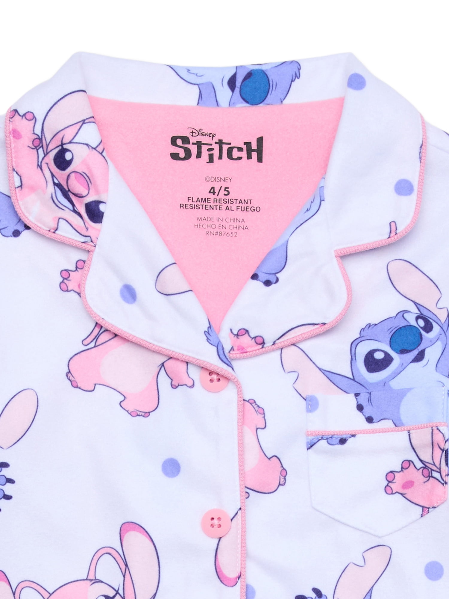 Stitch Girls Long Sleeve Top and Pants Pajama Set, 2-Piece, Sizes 4-12