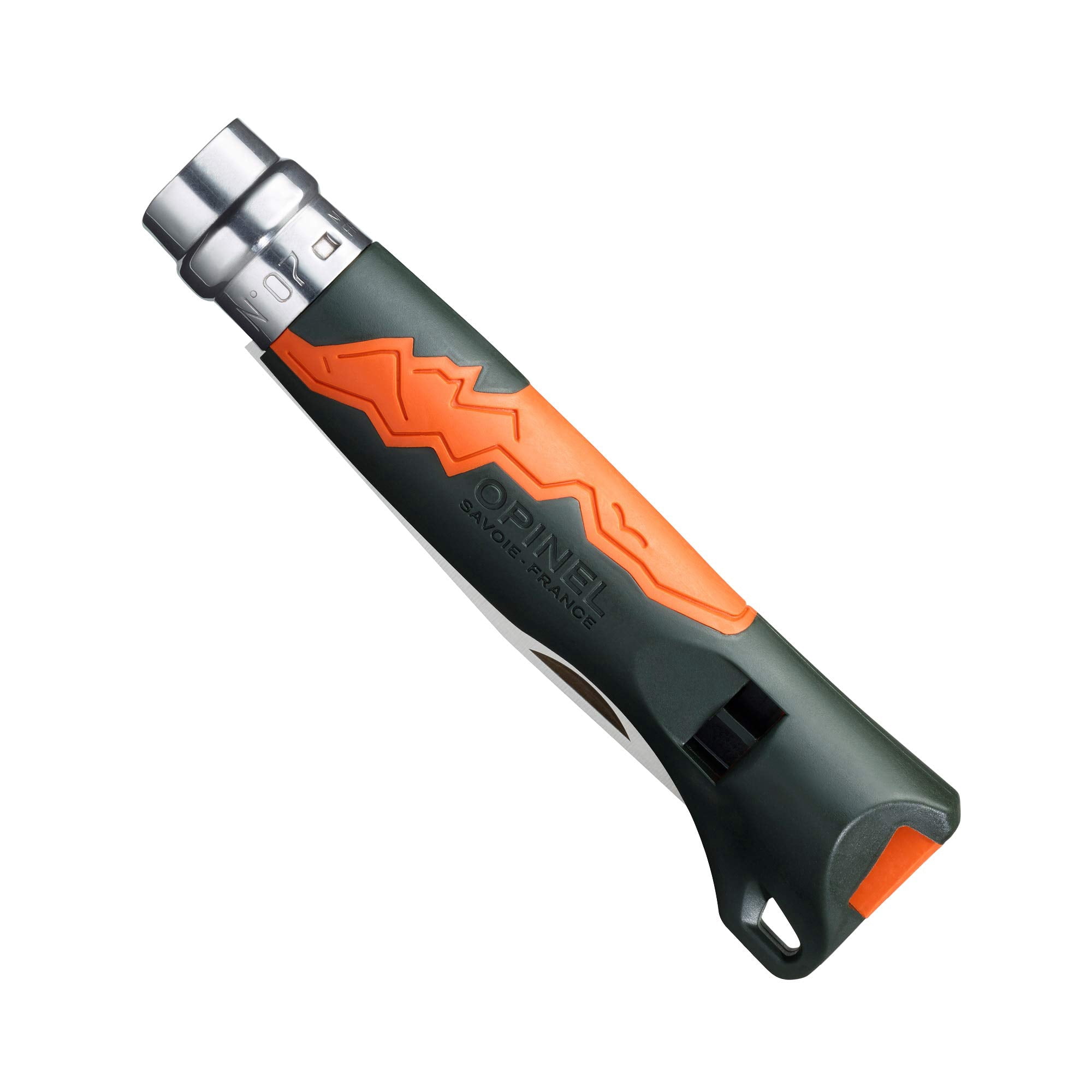 Opinel Outdoor Junior No. 07 Stainless Steel Folding Knife with Safety Rounded Tip, Integrated Whistle, Made in France (Orange)