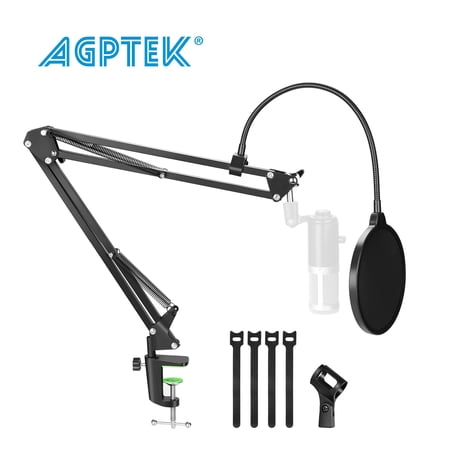 Agptek Mic Boom Arm Stand Holder Pop Filter for Snow Ball Blue Yeti