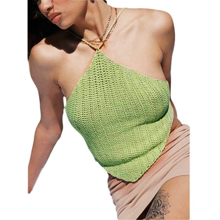 

Fanvereka Women s Crop Cami Tops Sleeveless Criss Cross Self-Tie Backless Solid Color Crochet Camisole