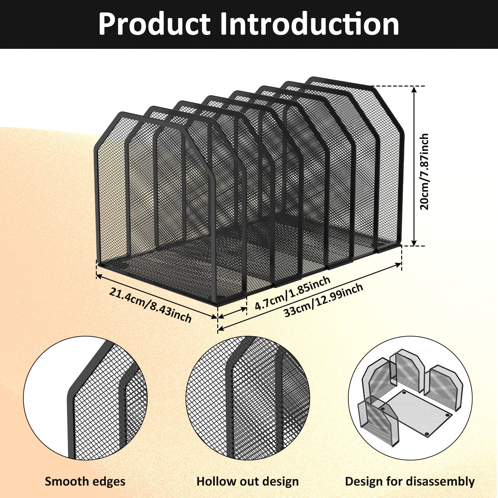 5/7 Section Desk Organizer Sturdy File Folder Holder 9.45*8.43*7.87in Adjustable Metal Rack File Sorter for Home