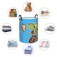 thumbnail image 6 of Balery Dinosaur Riding a Motorcycle Round Laundry Basket with Handles Waterproof Freestanding Laundry Hamper for Clothes Toys in the Dorm and Family-Small, 6 of 8