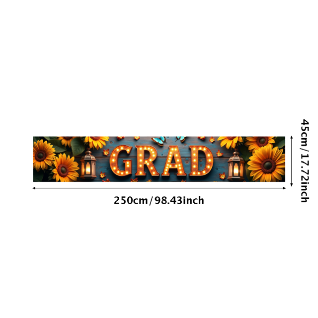 Congrats Grad Banner Sunflower Decor Backdrop Graduation Party Decoration Background Props Indoor Outdoor Celebration Removable Easy Setup