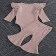 thumbnail image 3 of Newborn Baby Girl Boy Romper Bodysuit Top Ribbed Bell Bottom Pants Set 2Pcs Outfits, 3 of 6
