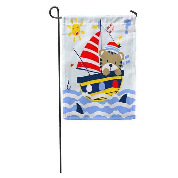 SIDONKU Blue Sailor Kid Under Shark Attack in The Ocean Cartoon Garden Flag Decorative Flag House Banner 12x18 inch