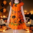 thumbnail image 2 of Curuila Toddler Kids Girls Halloween Dress Flutter Sleeve Hallowmas Pumpkin Print Crew Neck For Party Comfortable Dresses Size 3-4 Years, 2 of 4