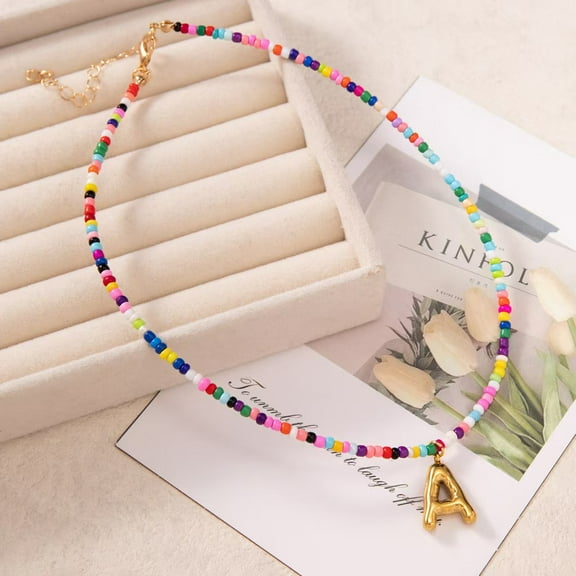 Z.LP Jewelry Colorful Beaded Necklace with Letter A Pendant