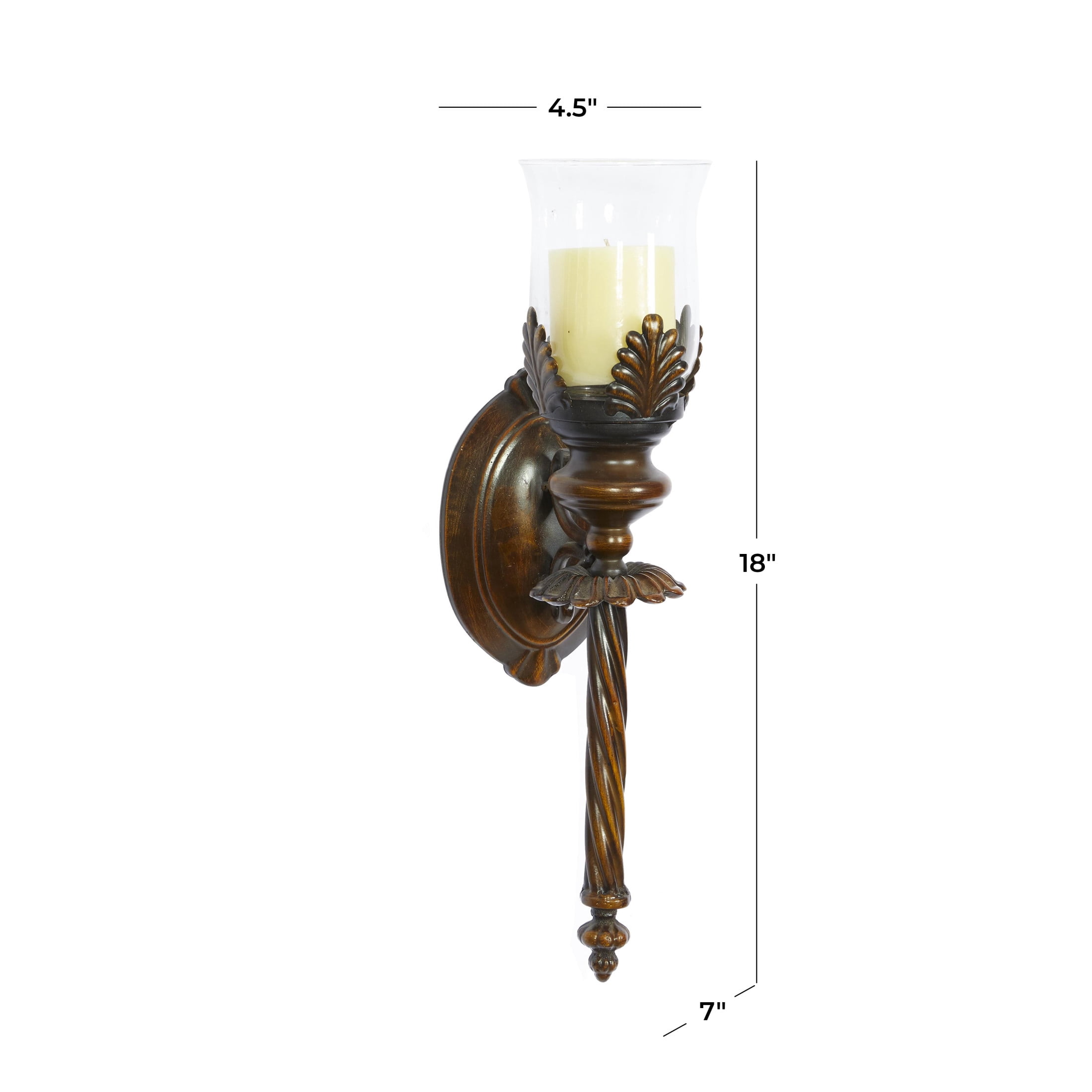 DecMode Brown Metal Leaf Candle Wall Sconce with Twisted Base