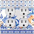 thumbnail image 1 of Metal Light Switch Plate Cover Peach Roses Blue Floral Tile Pattern TIL015, 1 of 13