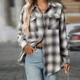 thumbnail image 6 of Dasayo Long Sleeve Womens Tops Loose Fit Casual Gray Plaid Collared Button-Up Shirts Women's Blouse L, 6 of 7
