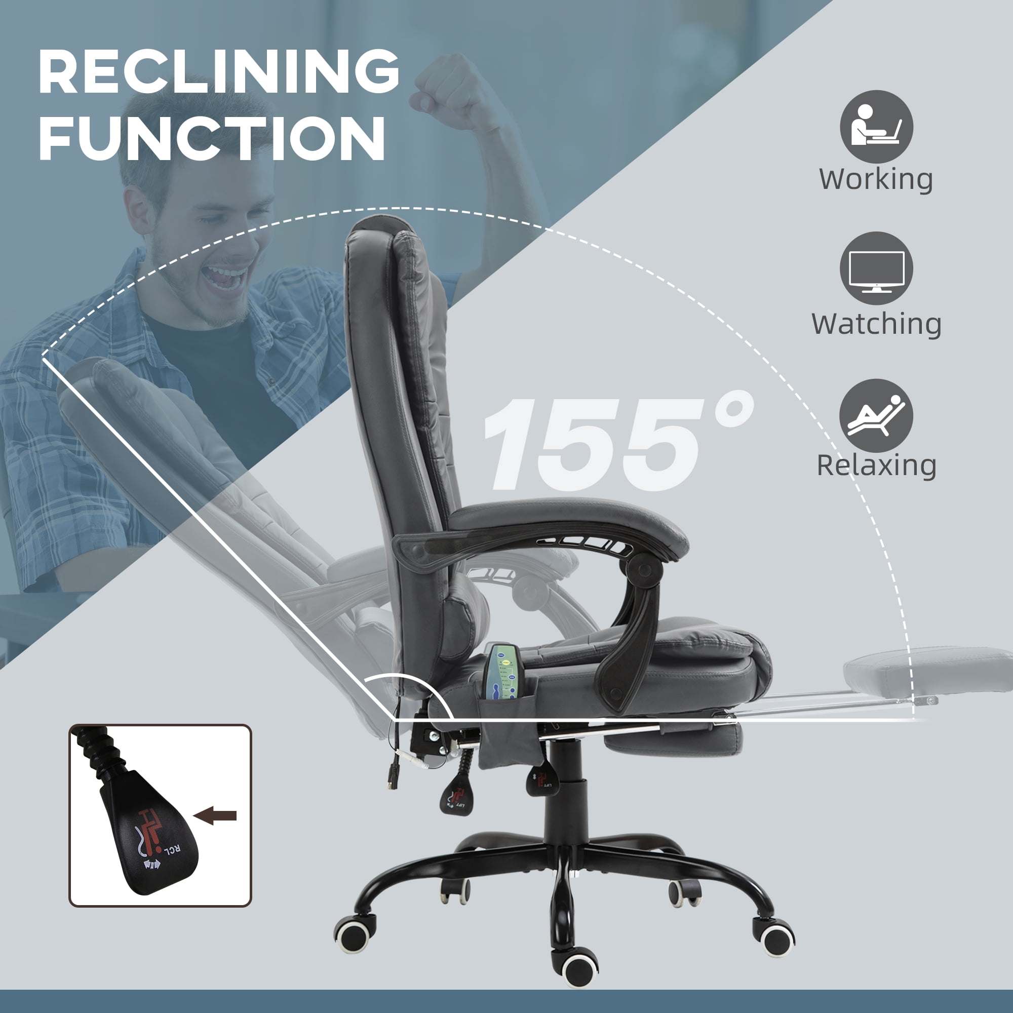Vinsetto 7-Point Vibrating Massage Office Chair with High Back Gray