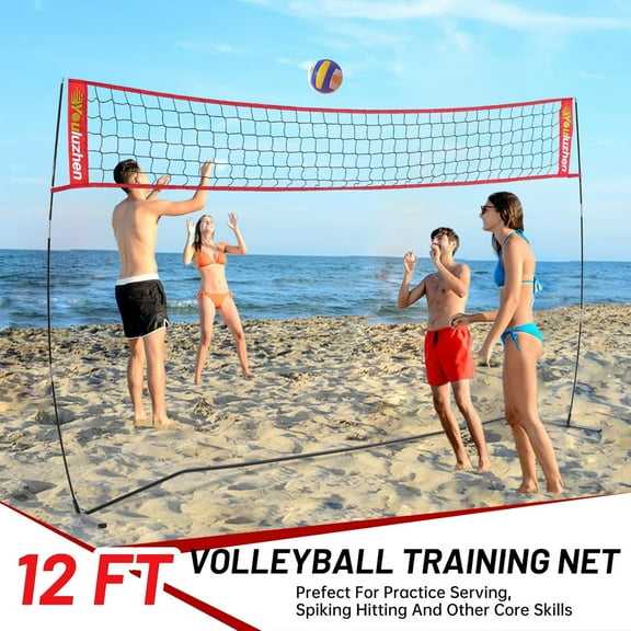 12FT Adjustable Height Portable Volleyball Net with Carry Bag - Outdoor/Indoor Practice Equipment