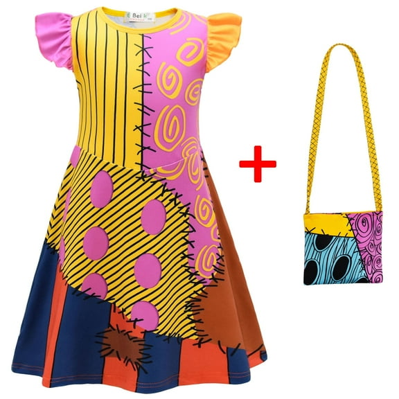 KAWELL Sally Nightmare Before Christmas Luxury Girls Costume Princess Fancy Dress with Bag