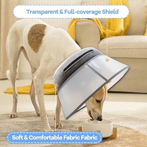 2-in-1 Upgraded Inflatable Dog Cone Collar with Detachable Anti-Licking Shield, Soft Adjustable Elizabethan Collar for Dogs After Surgery (M+, Grey)