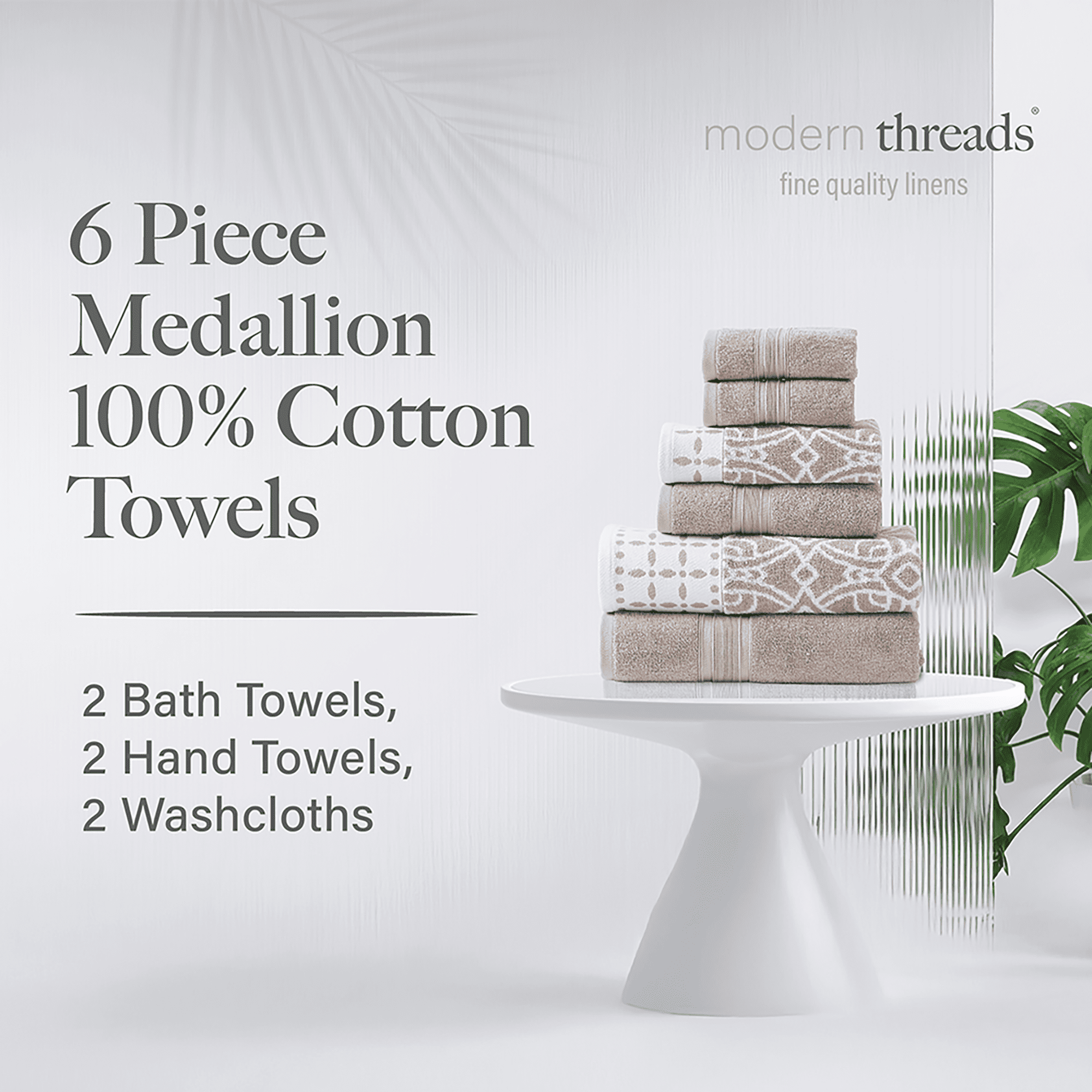 Modern Threads Monroe 6-Piece Cotton Bath Towel Set, Fawn