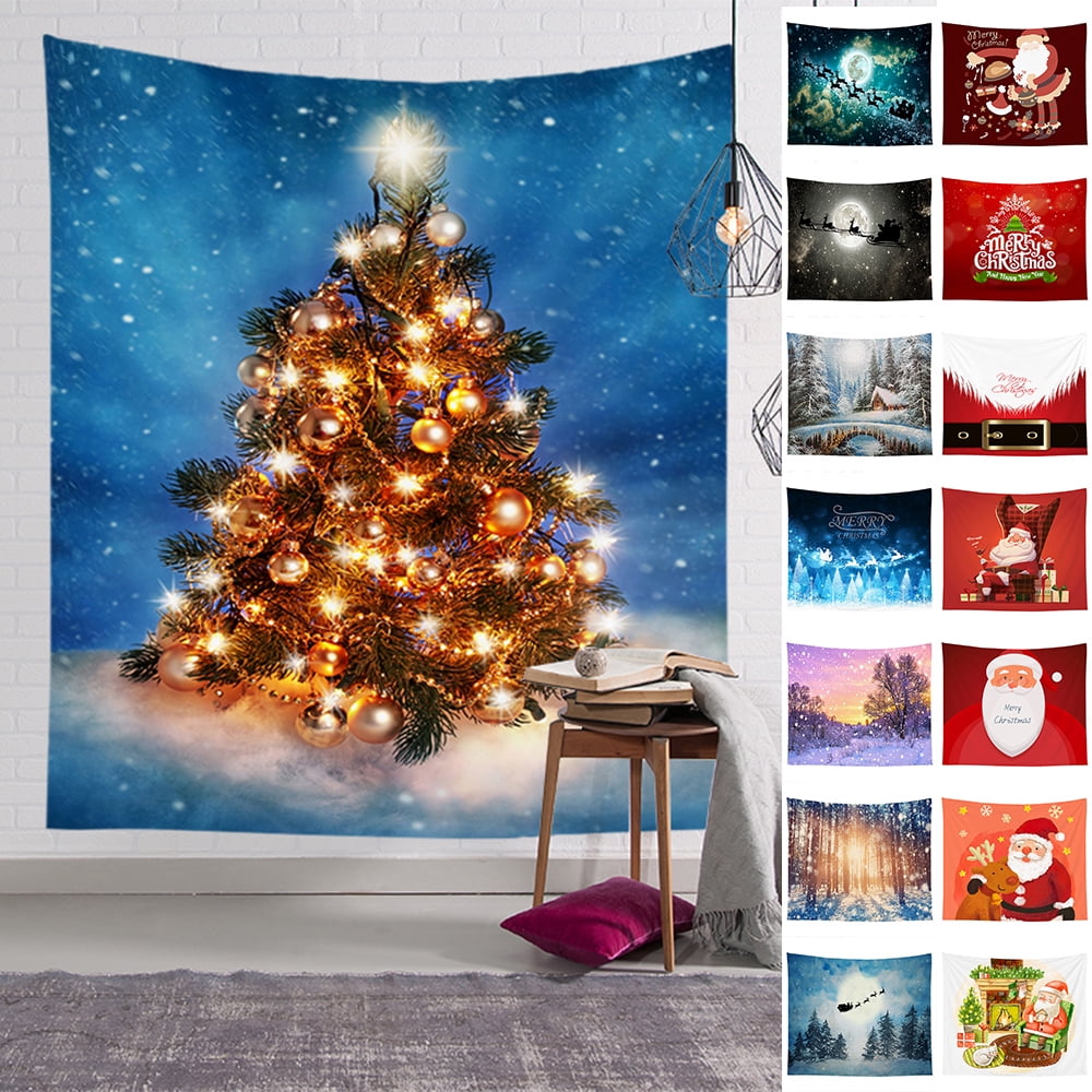 Christmas tapestry wall hanging decoration Xmas Tree Snow Stars Lights Gifts Santa Claus Festive Tapestry Wall Art for Party Living room Bedroom Dorm Home Decor W59 x L51 