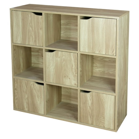 

9 Cube Wood Storage Shelf with Doors Natural