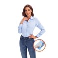 thumbnail image 4 of WARHORSEE Camisa con botones para mujer, manga larga, camisas de vestir de trabajo, cuello en V, fácil cuidado, blusas casuales de negocios elásticas para mujer (azul l), 4 of 5
