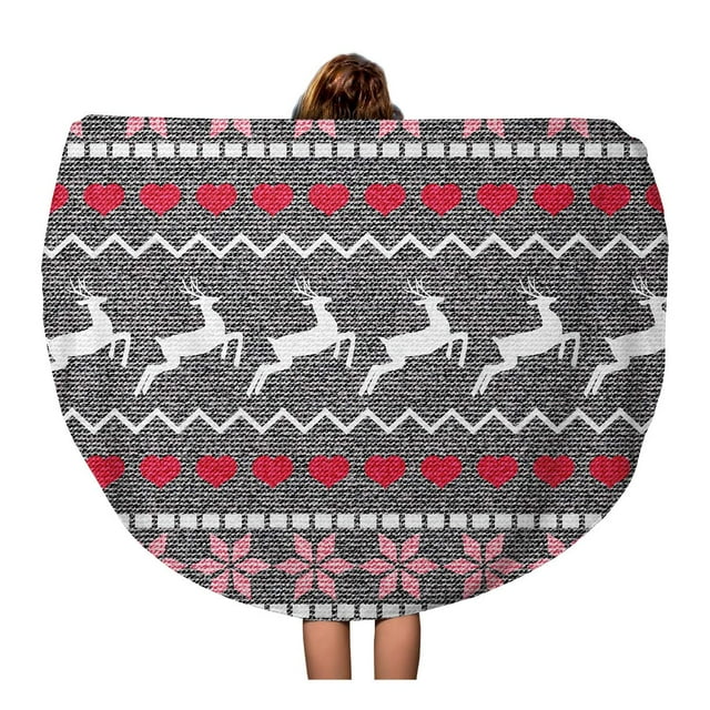 JSDART 60 Pouces Rond Plage Serviette Couverture Vacances Hiver Arbre Cerfs et Flocons de Neige Modèle Remplit Capable Voyage Cercle Circulaire Serviettes Tapis Tapis Plage Jeter