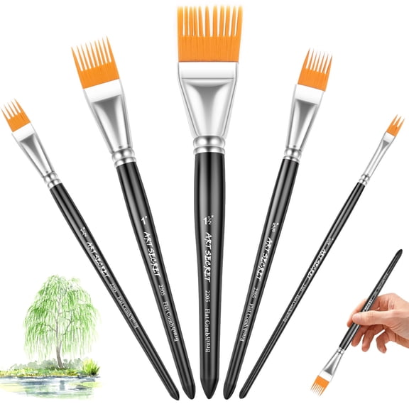 Grainer Brush Set-5Pcs , Multi Size Professional Unique Texture Flat Comb Brush for Artists Acrylic, Watercolor and Oil