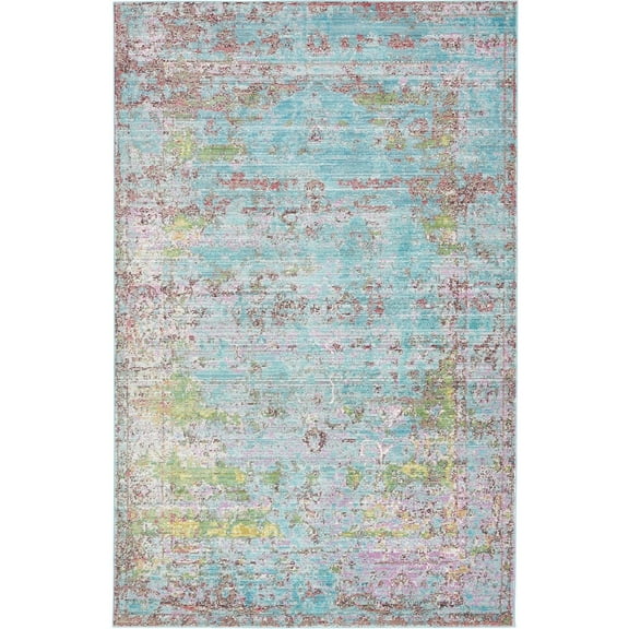 Unique Loom Carlotta Austin Rug Blue/Burgundy 5' 1" x 8' Rectangle Abstract Bohemian Perfect For Living Room Bed Room Dining Room Office