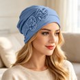 thumbnail image 7 of Chemo Headwear for Women Flower Pleated Beanies Stretch Elastic Turbans Soft Cancer Hats Head Coverings Scarf Blue One Size, 7 of 7