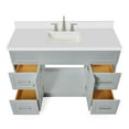 thumbnail image 5 of ARIEL 55" Inch Bathroom Vanity in White with 1.5" Inch Thick Edge White Quartz Countertop, 2 Soft Closing Doors & 4 Full Extension Dovetail Drawers, Built in Toe Kick, Satin Nickel, No Mirror (Grey), 5 of 9