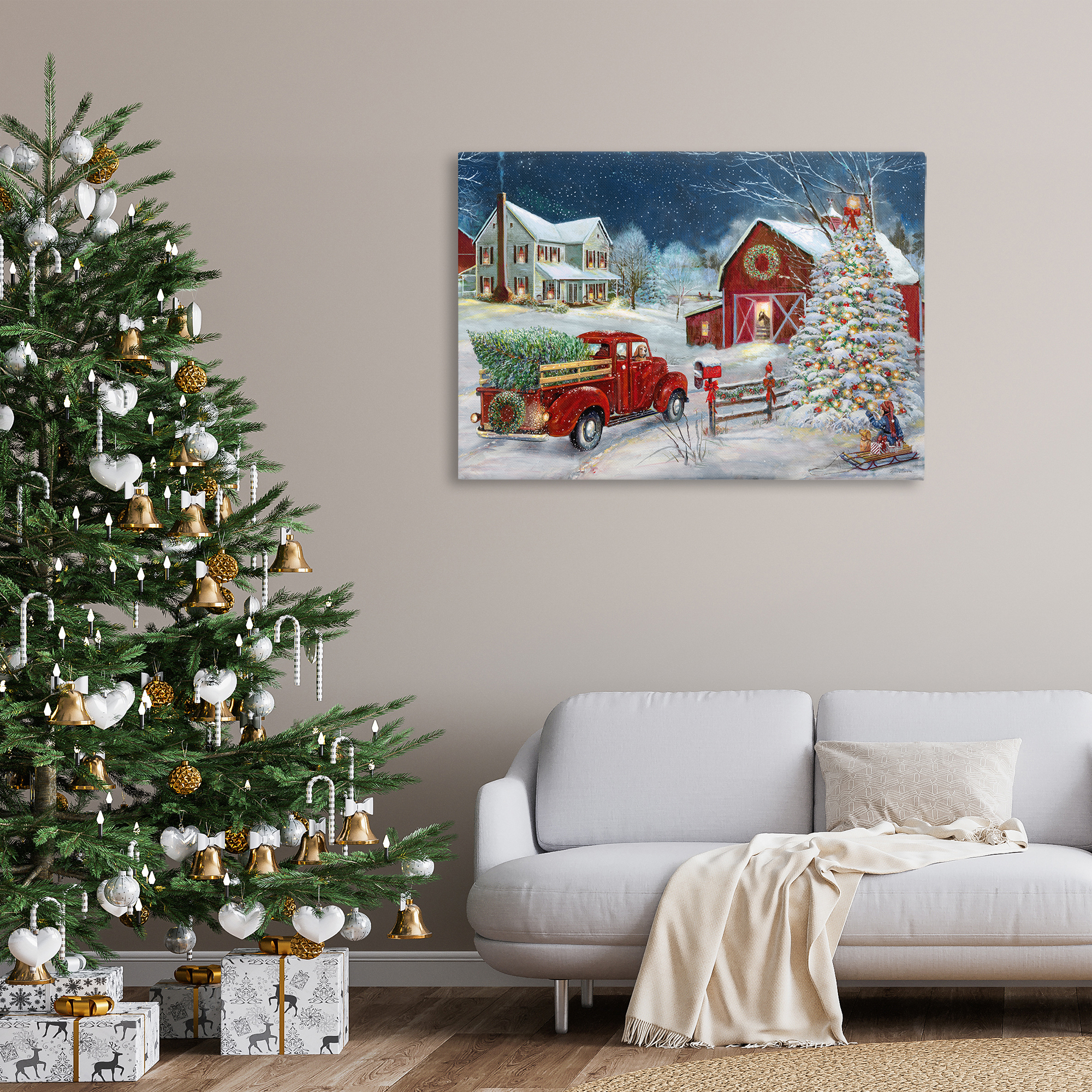 Stupell Industries Snowy Winter Farmhouse Holiday Painting Gallery Wrapped Canvas Art Prints Wall Art, 45 x 30