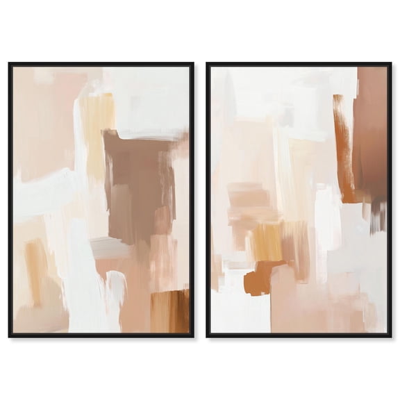 Neutral Harmony 2 Panel Set Canvas Print Minimalist Wall Decor by Art Remedy, Black Frame, 10 x 15