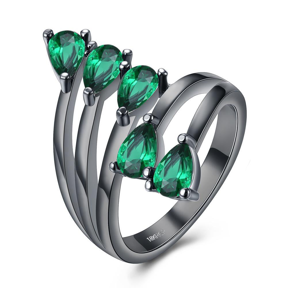 Green Austrian Crystal Flower Ring Fashion 18K White Gold Plated Jewelry Gift