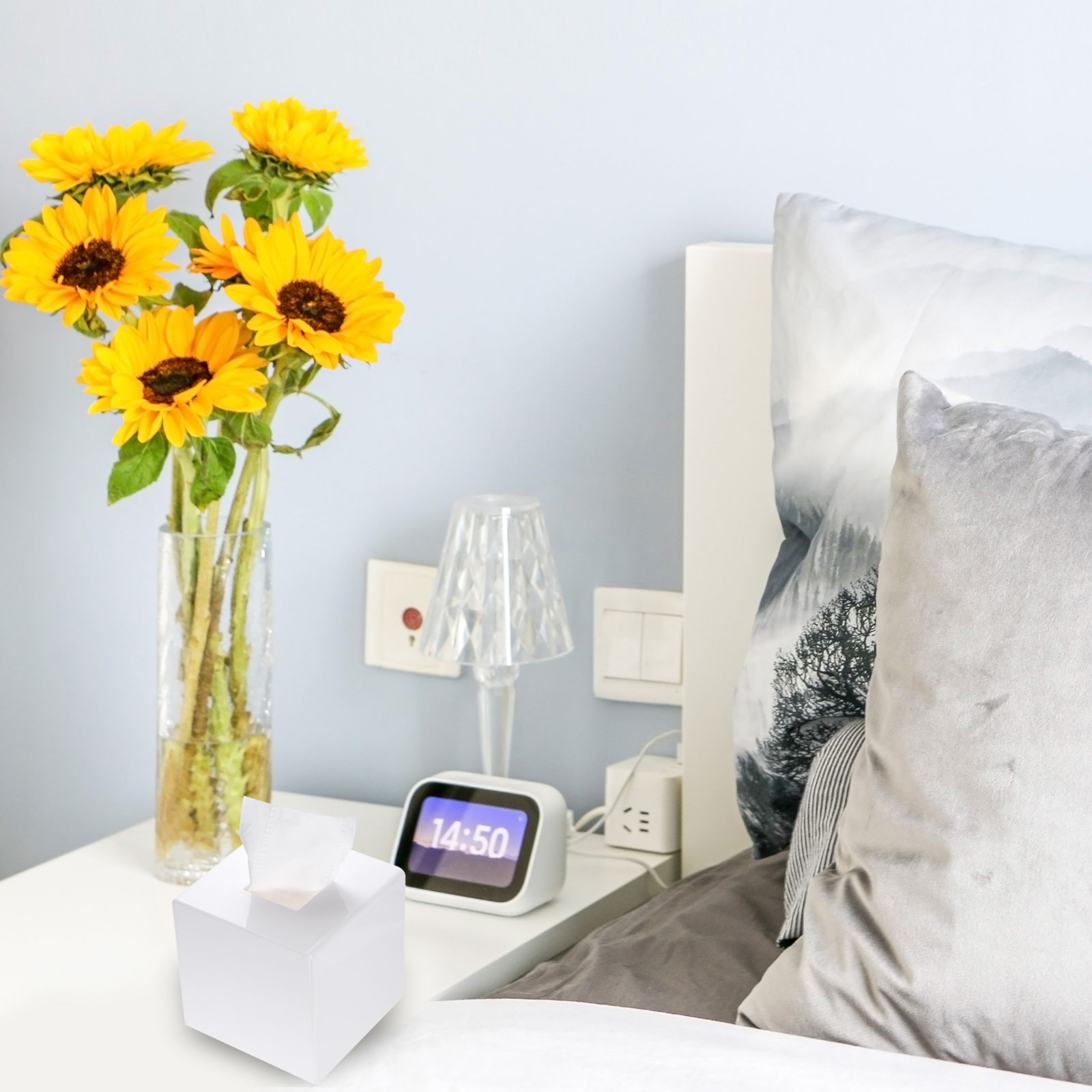 Unique Bargains Tissue Box Cover with Base Square Holder for Home Office White
