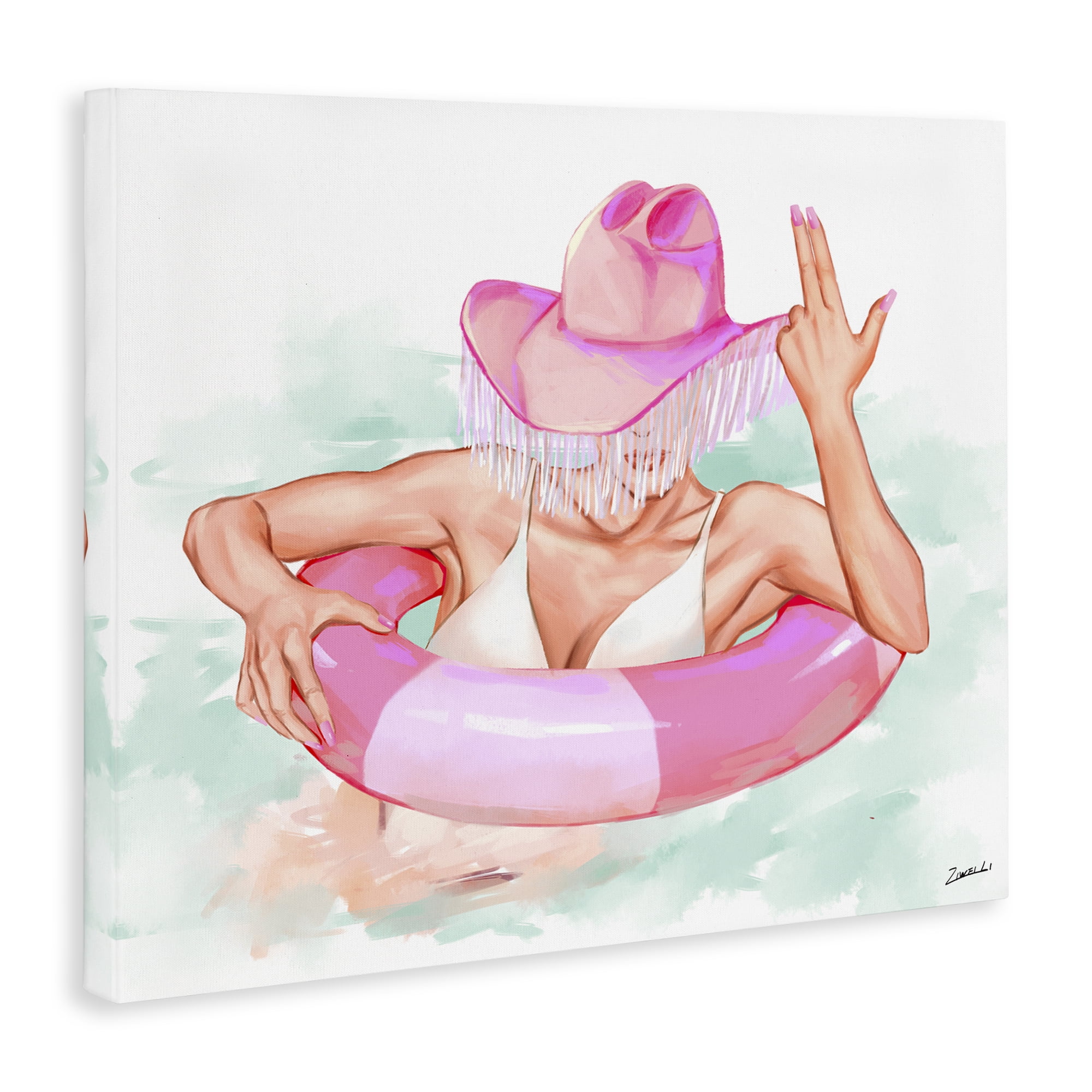 Stupell Industries Woman in Pool Float People Painting Wrapped Canvas Art Print Wall Art, 48 x 36