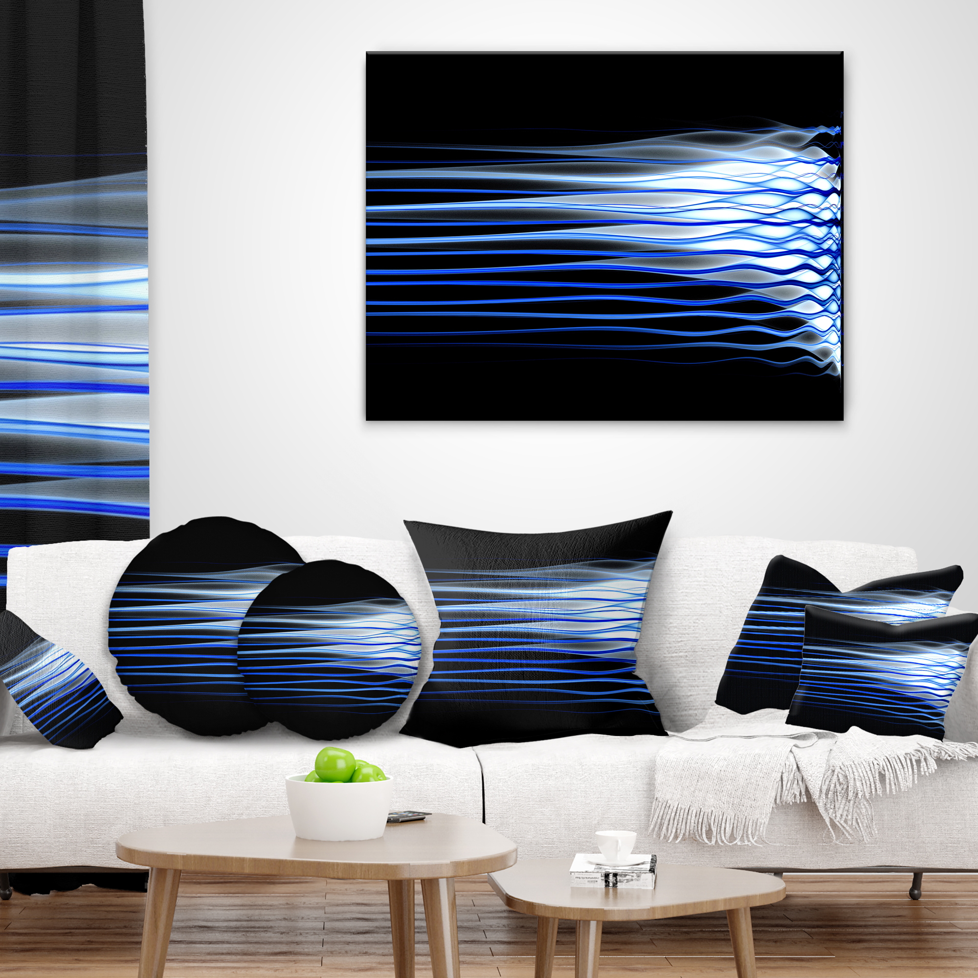 Designart Dark Blue Fractal Waves - Abstract Throw Pillow - 12x20