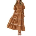 thumbnail image 3 of Riforla Women's Summer Button Down Shirt Dress Short Puffy Sleeve Tiered Ruffle Flowy Long Maxi Dresses Brown XXL, 3 of 9