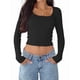 thumbnail image 1 of Top Corto de Larga para Mujer, Cuello Cuadrado, para Salir, Top de Punto Acanalado con Lazo y Encaje de Patchwork. Negro XL, 1 of 6