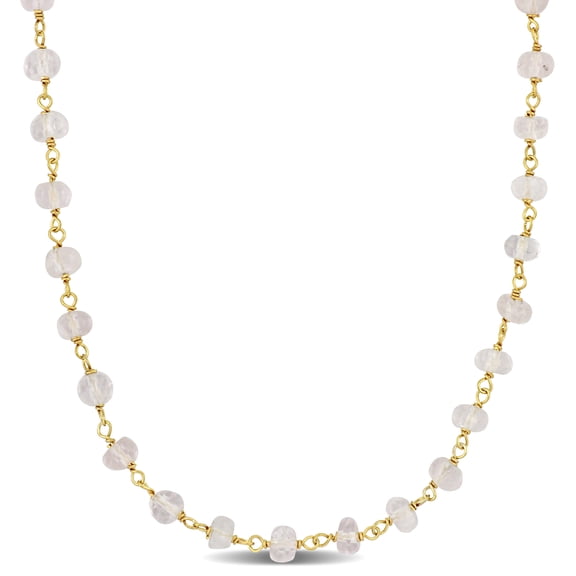 Everly Women's 4ct TGW Rose Quartz Rosary 14k Yellow Gold Bead Necklace