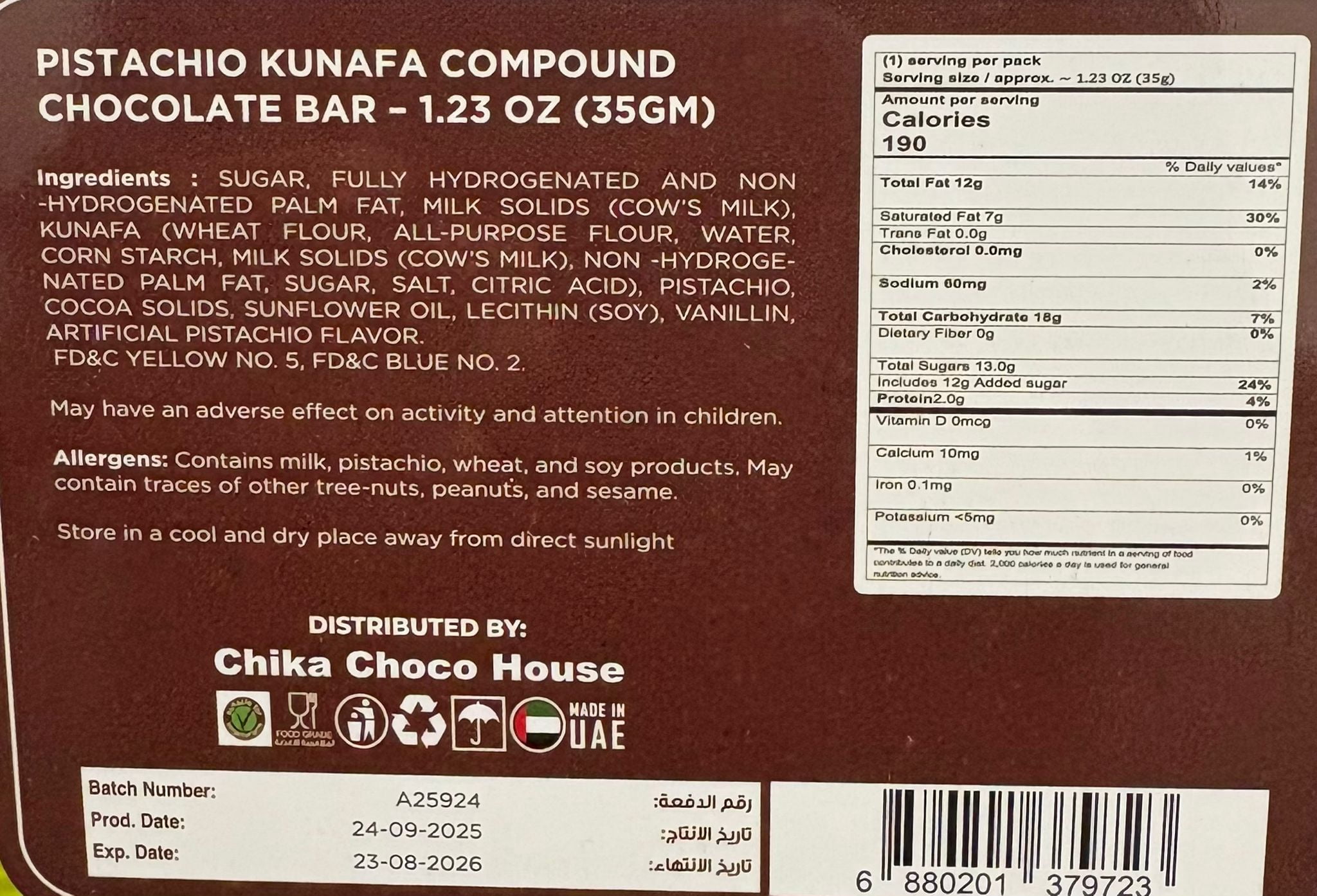 Dubai Pistachio Kunafa Chocolate Bar