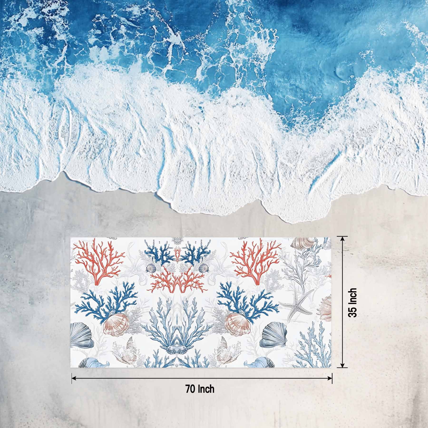 Coastal Nautical Beach Towels Blanket Soft&Absorbent Quick Dry Microfiber Ocean Coral Shell Pattern Pool Towels for Swimming ,Yoga, Sports, Gym, Camping,Large 35X70in, Blue Aqua
