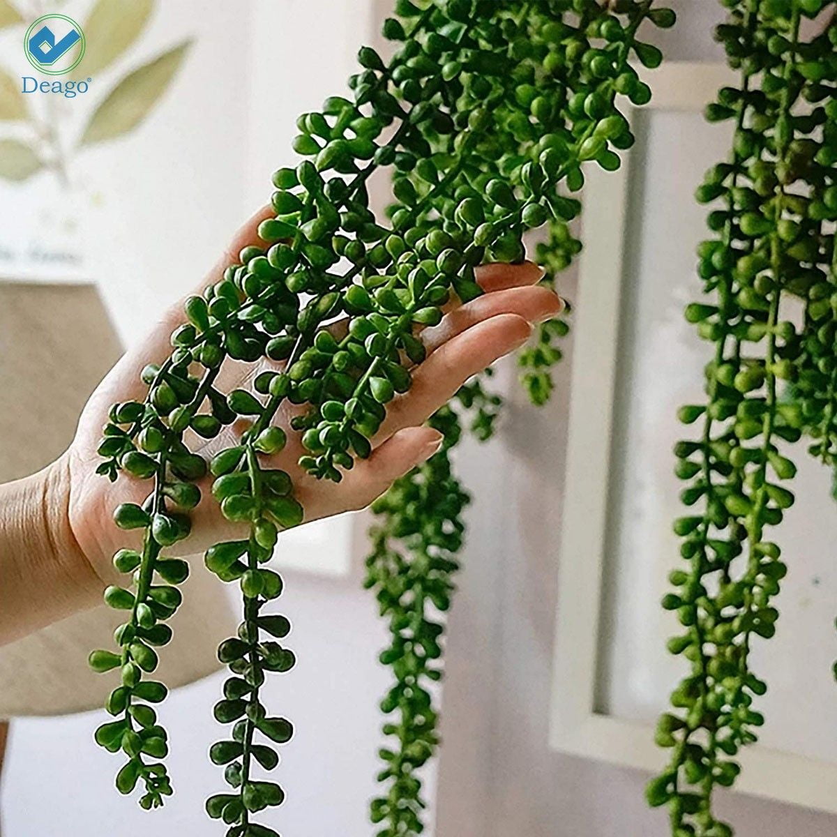Deago 4Pcs 24" Artificial Succulents Hanging Plants Fake String of Pearls Hanging Vine for Wedding Party Home Garden Wall Decoration (Green)