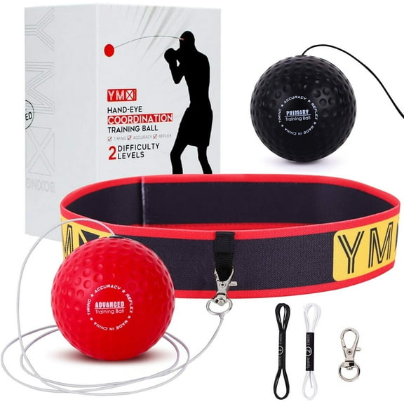 YMX BOXING Boxing Training Reflex Ball with Adjustable Headband, Set of 2